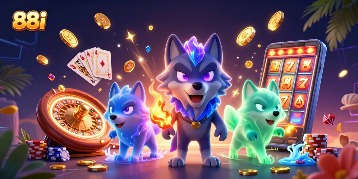 Experience thrilling wins at 88i with 3D wolves amidst vibrant casino elements.