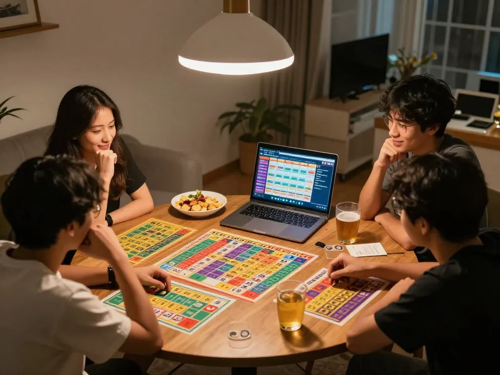 Group of friends enjoying a togel game together at home