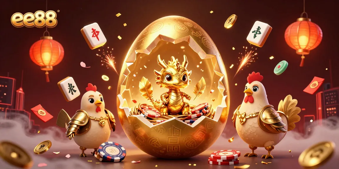 Experience thrilling gaming action at ee88 with a golden dragon and poker elements in a vibrant 3D illustration.