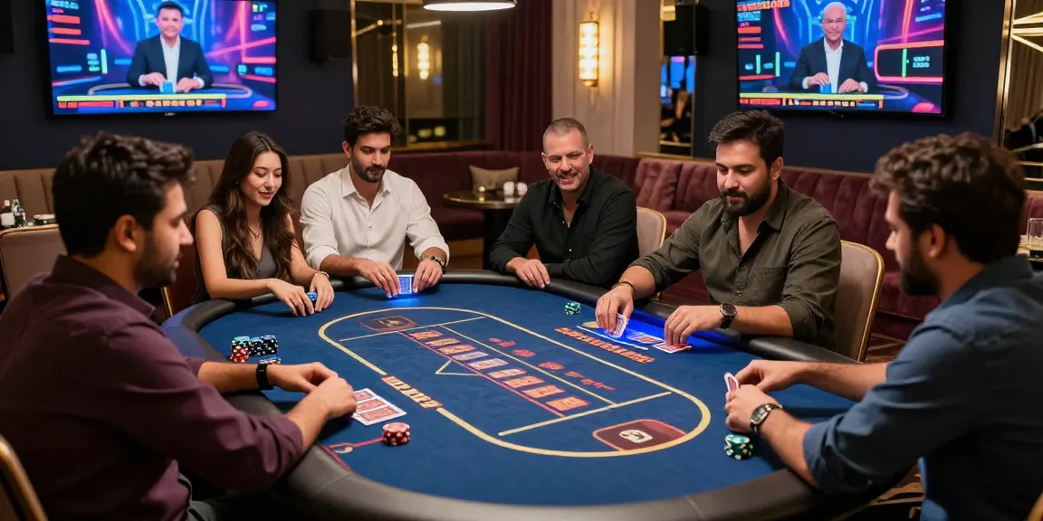 Engaged players in Andar Bahar King game at a live casino with real cards and dealers.