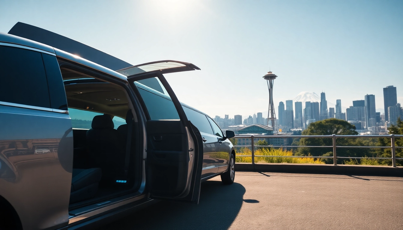 Experience luxury with the vancouver to seattle limo service featuring a sleek limousine and stunning skyline.