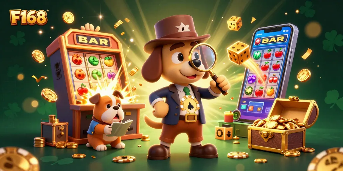 Experience the thrilling F168 casino adventure with vibrant games, rich gold details, and engaging characters.