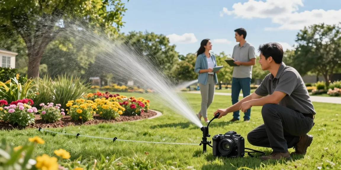 Professional Irrigation Services in Willow Park, TX, featuring a technician fixing a sprinkler head for optimal lawn coverage.
