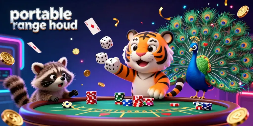 Portable range hood action in a vibrant casino with colorful dice, poker chips, and dancing characters.