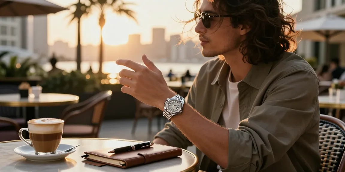 Experience the elegance of Rolex super clone watches in a luxurious café setting.