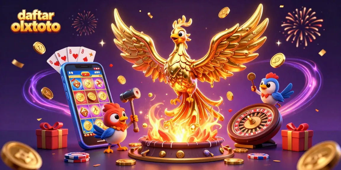 Daftar Olxtoto untuk permainan slot dengan phoenix emas dan simbol keberuntungan.