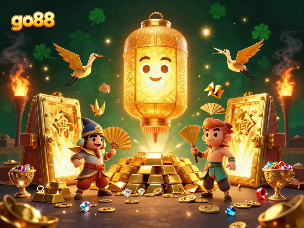 Experience excitement with go88 at a vibrant casino market featuring iconic golden symbols.