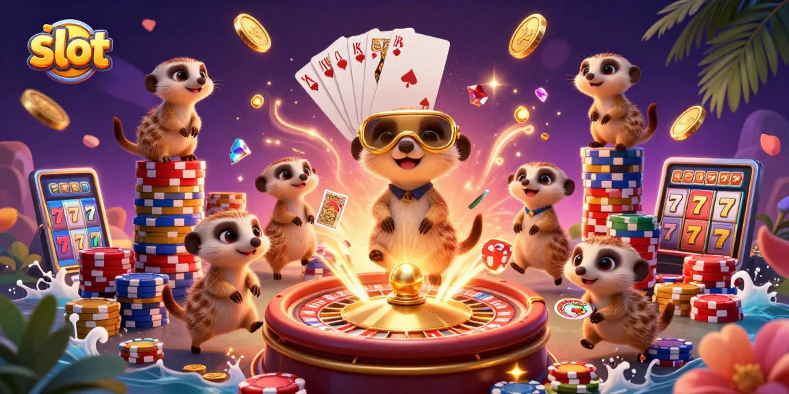 Menangkan slot dengan kasino online yang dikelola koloni meerkat, penuh permata yang bersinar dan koin berkilau.