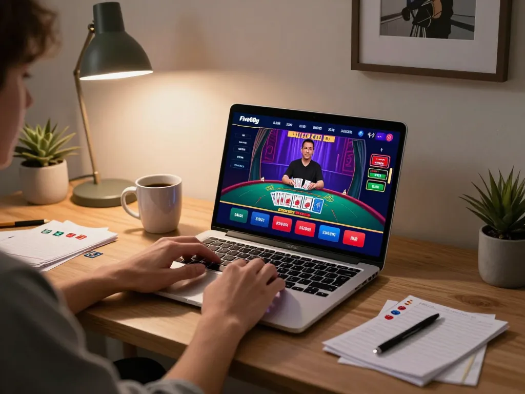 Enjoying an immersive gaming session with the five88g app on a laptop, capturing live dealer blackjack.