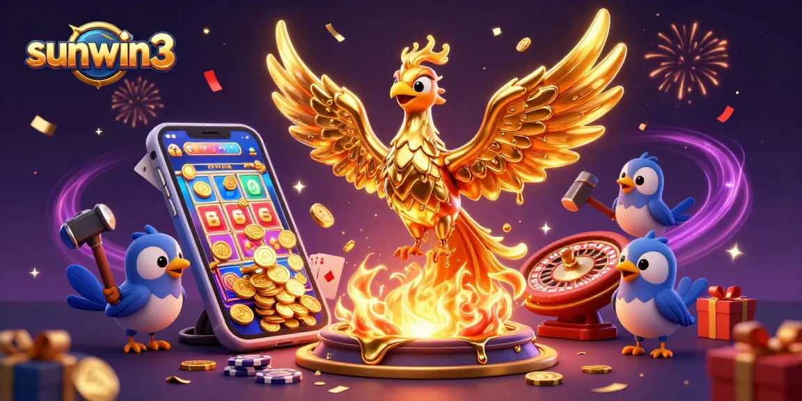 Win big with sunwin3 as the golden phoenix rises above a vibrant casino scene