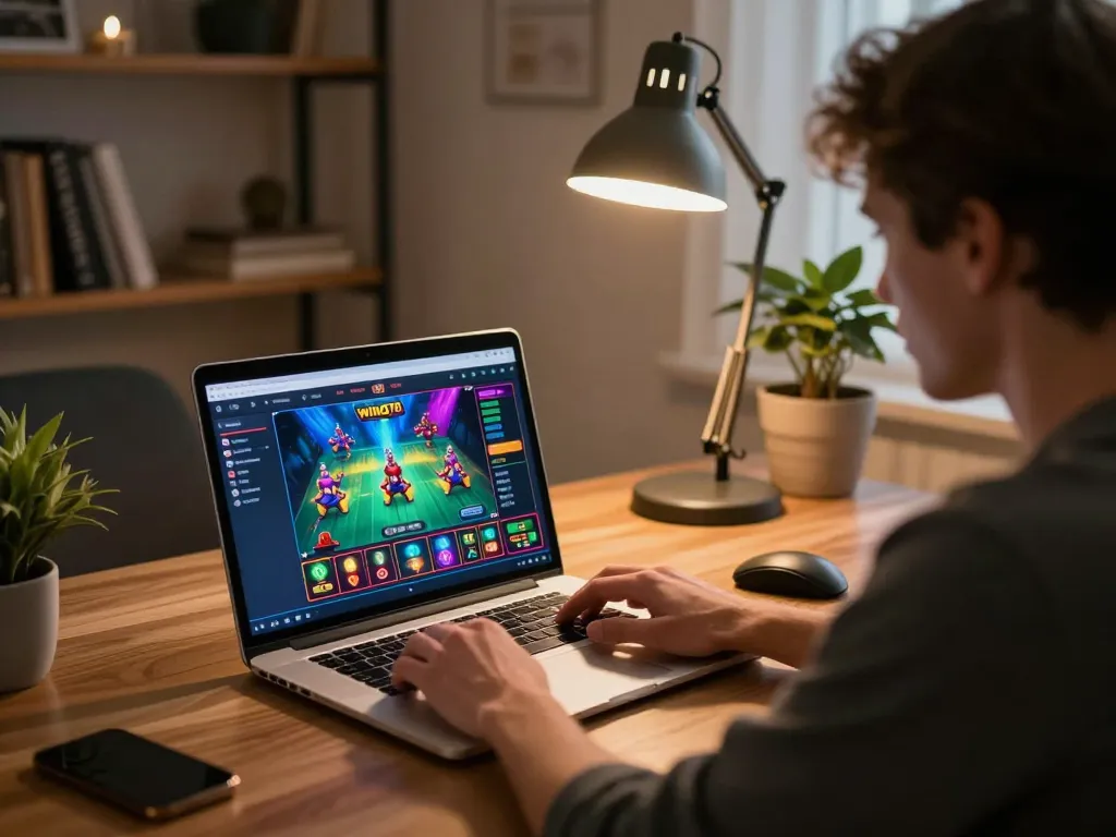 Engaged player enjoying a win678 gaming session from a cozy home office setup