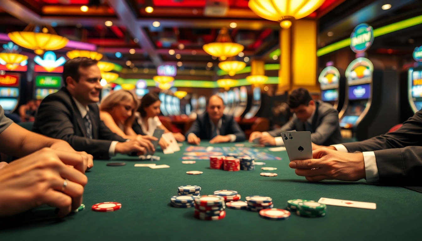 Experience the excitement of Non Uk Casino gaming with diverse players at a lively poker table.
