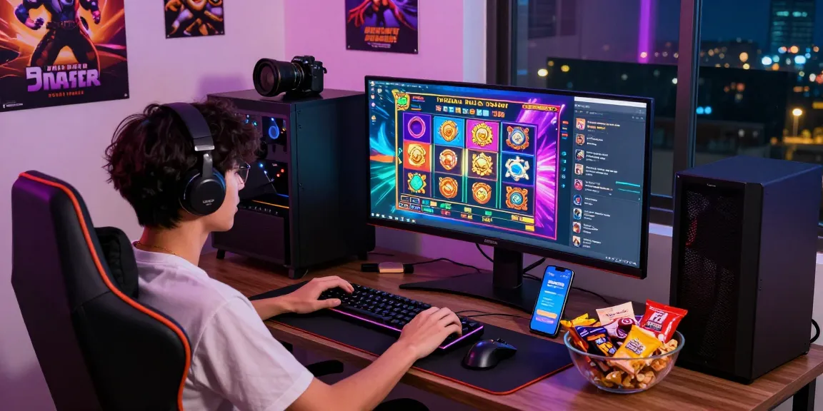 Engaging player enjoying a slot game with deposit pulsa tanpa potongan in a modern gaming setup.