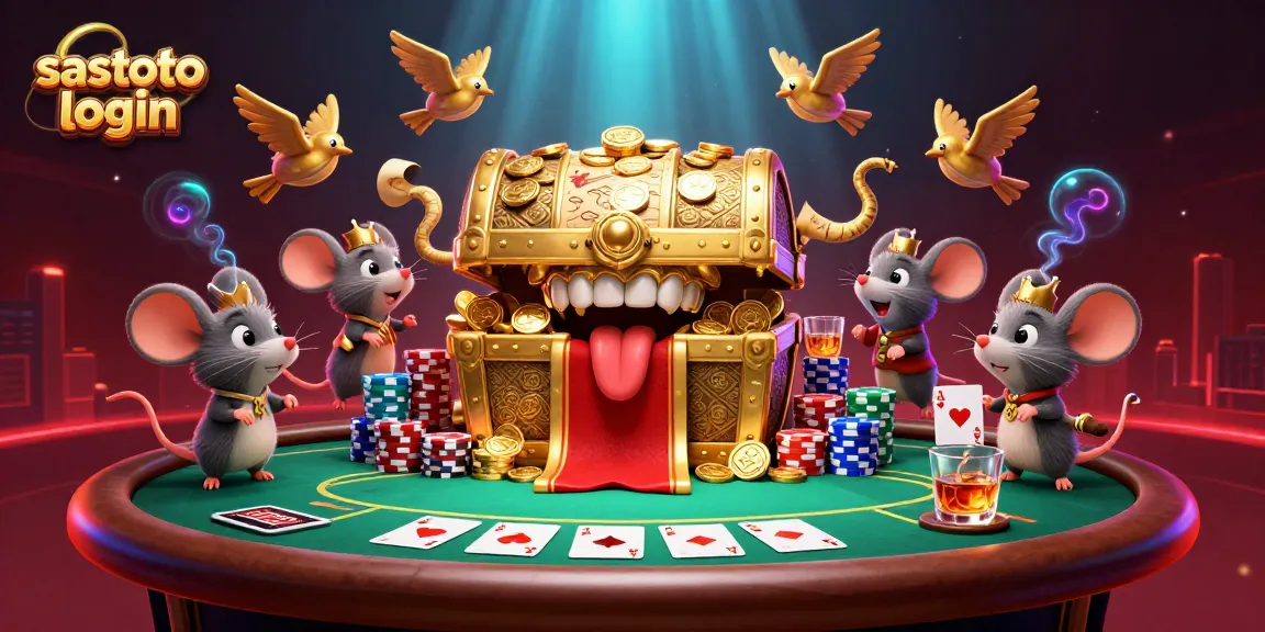 Engaging scene featuring cartoon mice drawn to the gold treasure chest as part of the sastoto login online gaming experience.