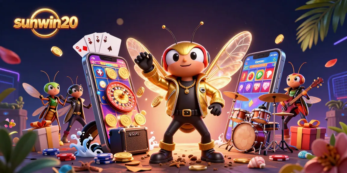 Engage in thrilling wins with sunwin20 - a cartoon scene of vibrant casino action.