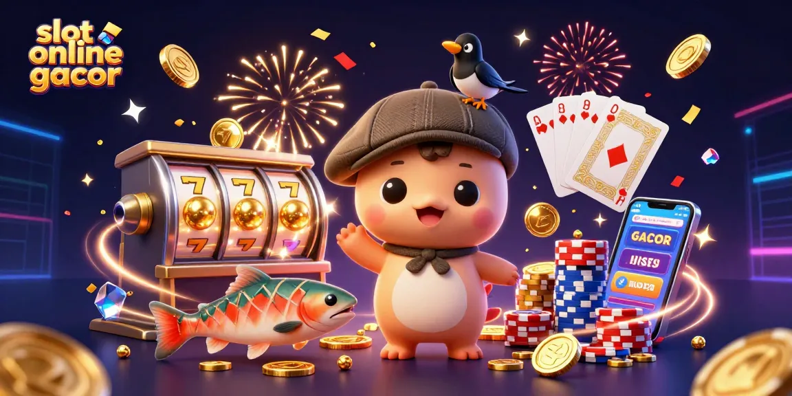 Spin big wins with slot online gacor, featuring cartoon Nessie in a fun casino scene.