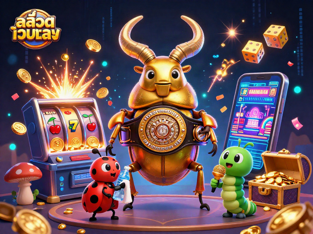 Experience สล็อตเว็บตรง excitement with the golden stag beetle and vibrant casino elements!