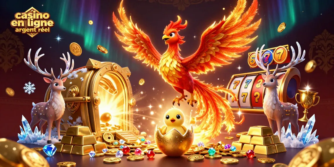 Gagnez avec des jeux au casino en ligne argent réel, entouré de symboles de chance.