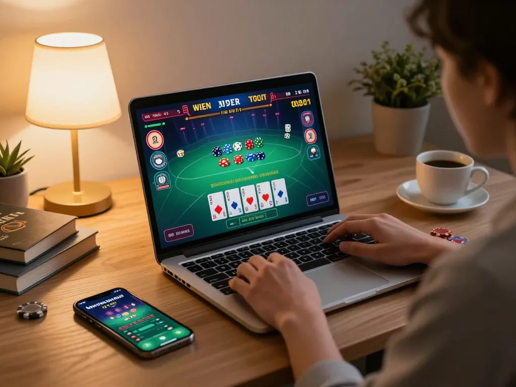 Engaging player enjoying sun win gaming experience with live dealer blackjack on laptop.