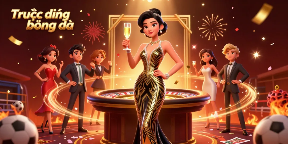 Experience Trực tiếp bóng đá with an elegant Asian woman celebrating amidst vibrant sports elements.
