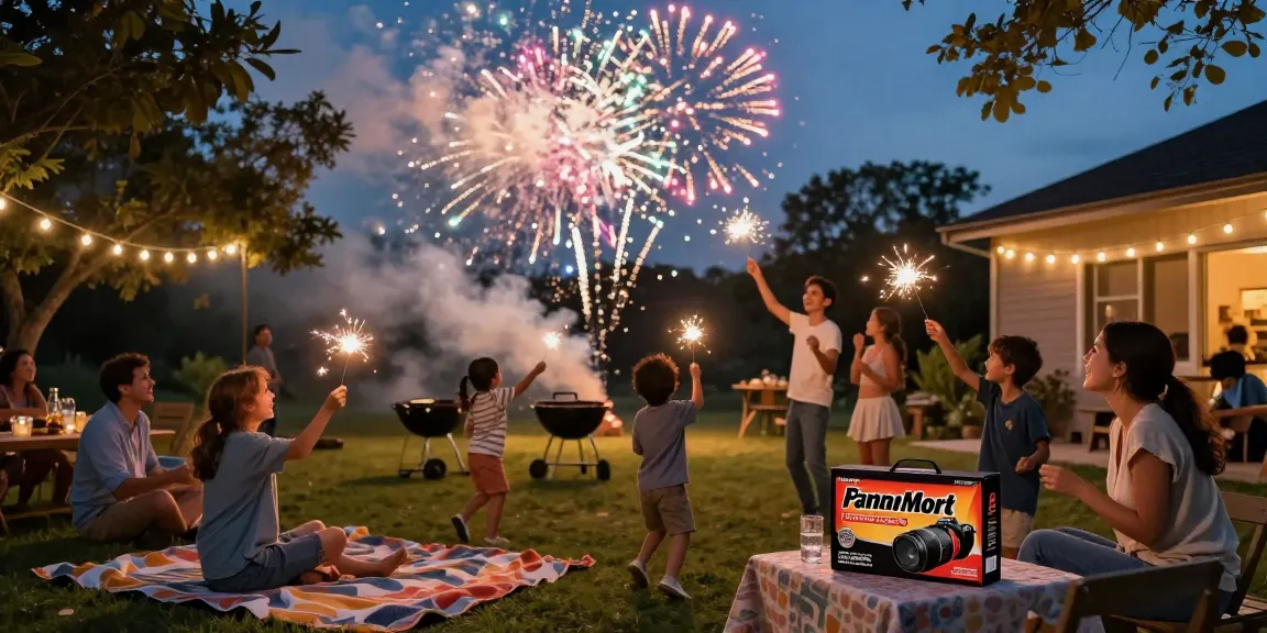 Vibrant backyard celebration with wholesale fireworks illuminating the night sky.