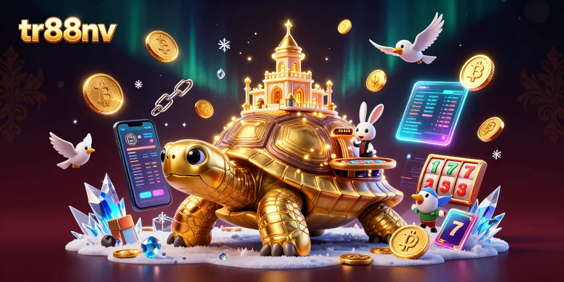 Experience the excitement of tr88nv with a golden tortoise casino and animated dealer backdrop.
