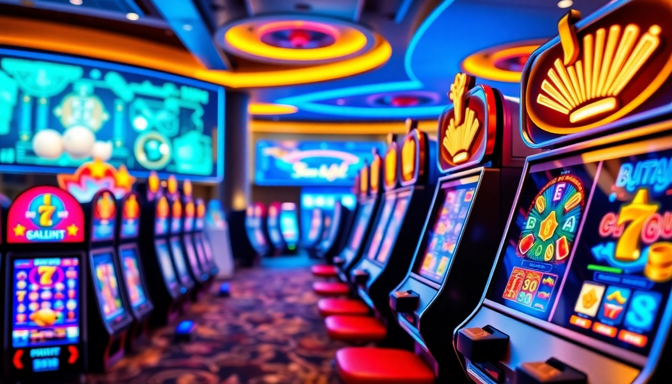 Vibrant online slots UK gaming scene showcasing exciting slot machines and digital interfaces.