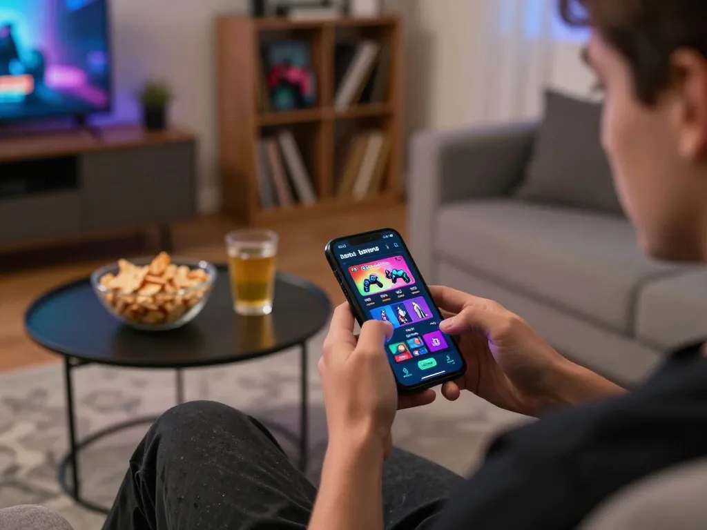 Engaging with the betbet casino app from a cozy home setup, showcasing dynamic online gaming experience