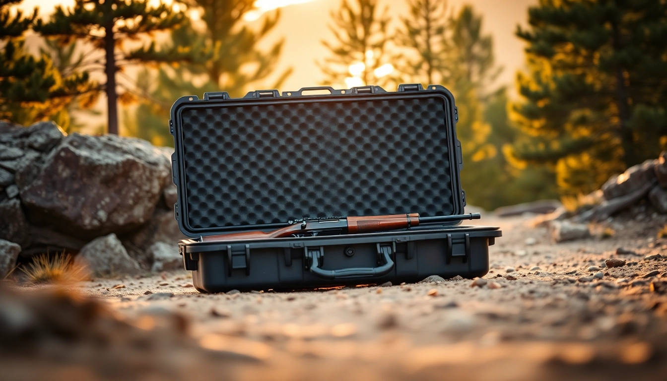 View of a pelican gun case for sale featuring rifles, showcasing its durability and protective qualities.