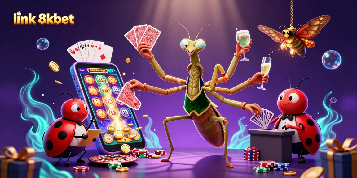 Engage with link 8xbet's vibrant casino scene featuring busy characters and dynamic game elements.