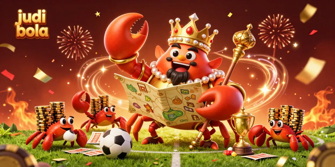 Engage in judi bola excitement with a golden crab emperor and betting action in 3D illustration.