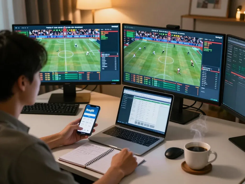 Bong88 user placing strategic bets during live sports events on multiple screens