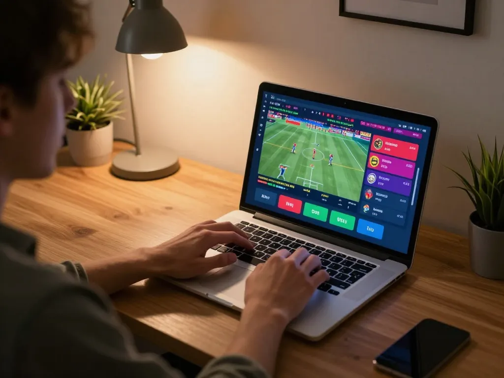 Experience sun win with live sports betting on a laptop in a cozy home setting