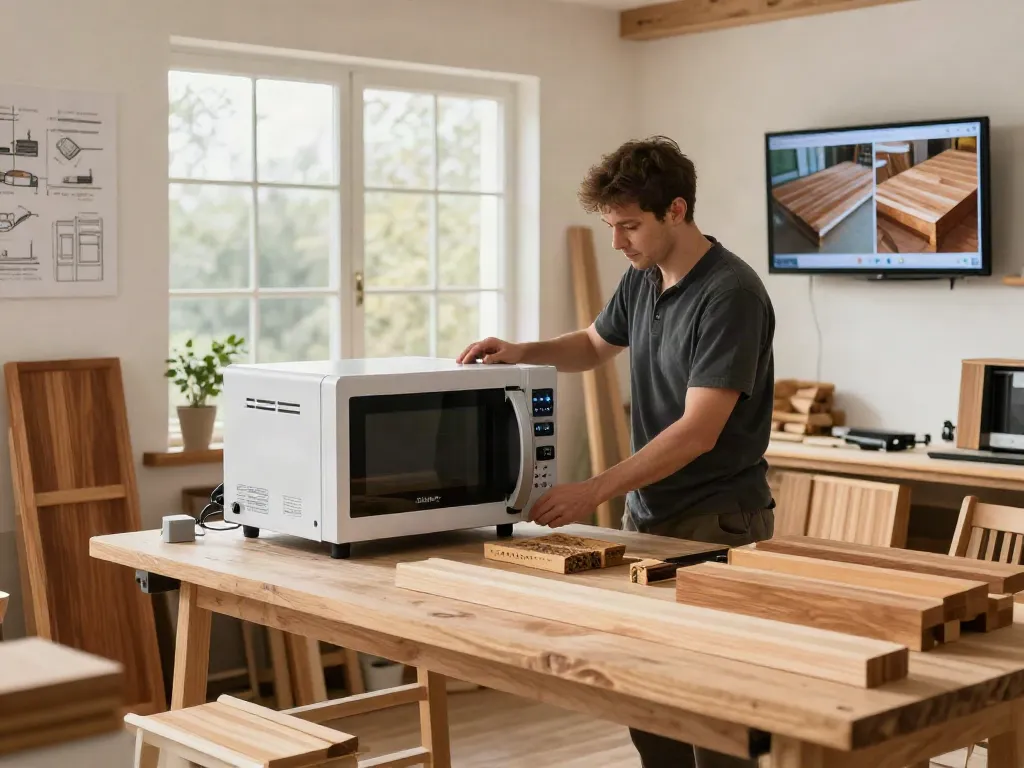 SHASHEL® microwave equipment treating woodworm infestations in a professional workshop.