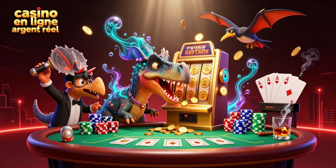 Jouer au casino en ligne argent réel avec un dinosaure et une machine à sous en or