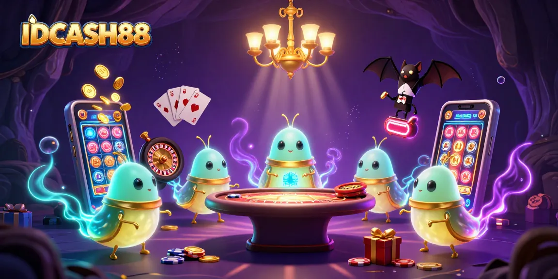 Experience IDCASH88's vibrant casino joy with glowworms illuminating an exciting gaming scene.
