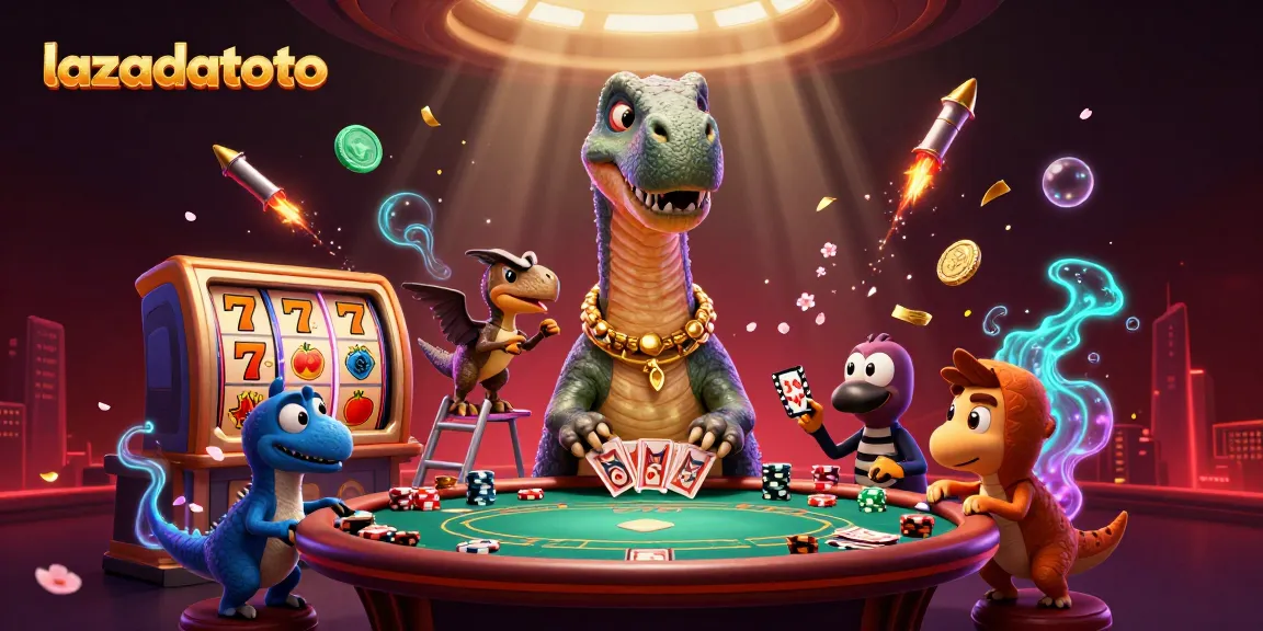 Permainan kartu poker di kasino lazadatoto dengan brontosaurus dan raptor unik.