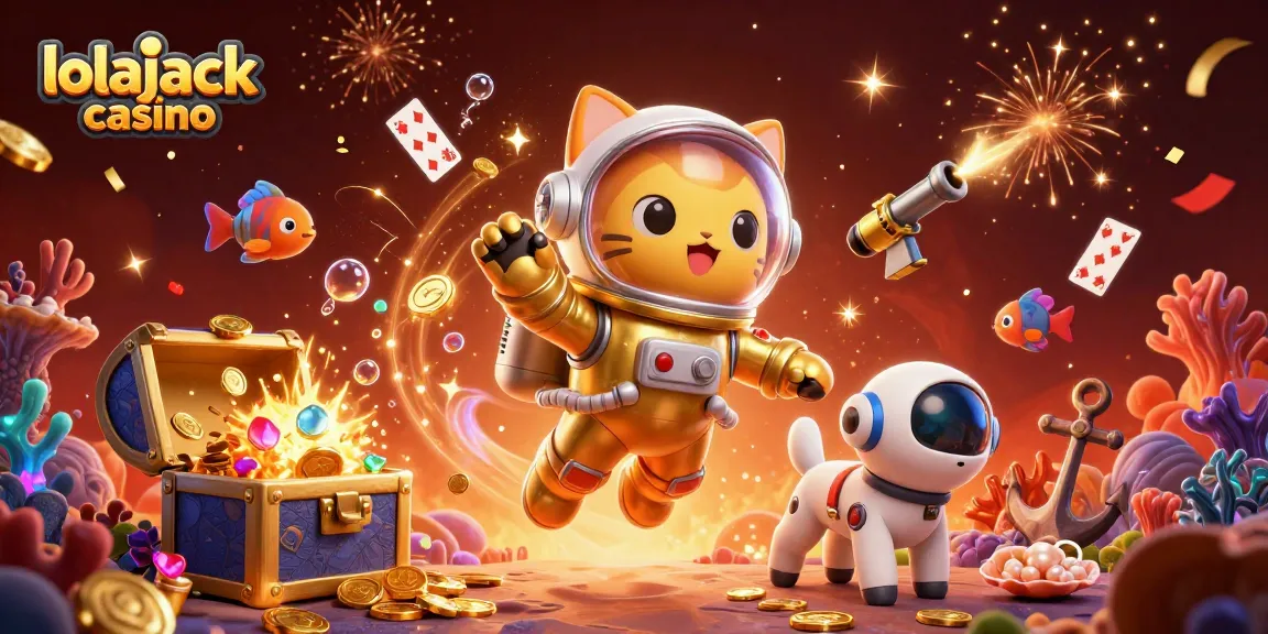 Experience 100% excitement at lolajack casino with thrilling game elements and winning action in a vibrant scene.