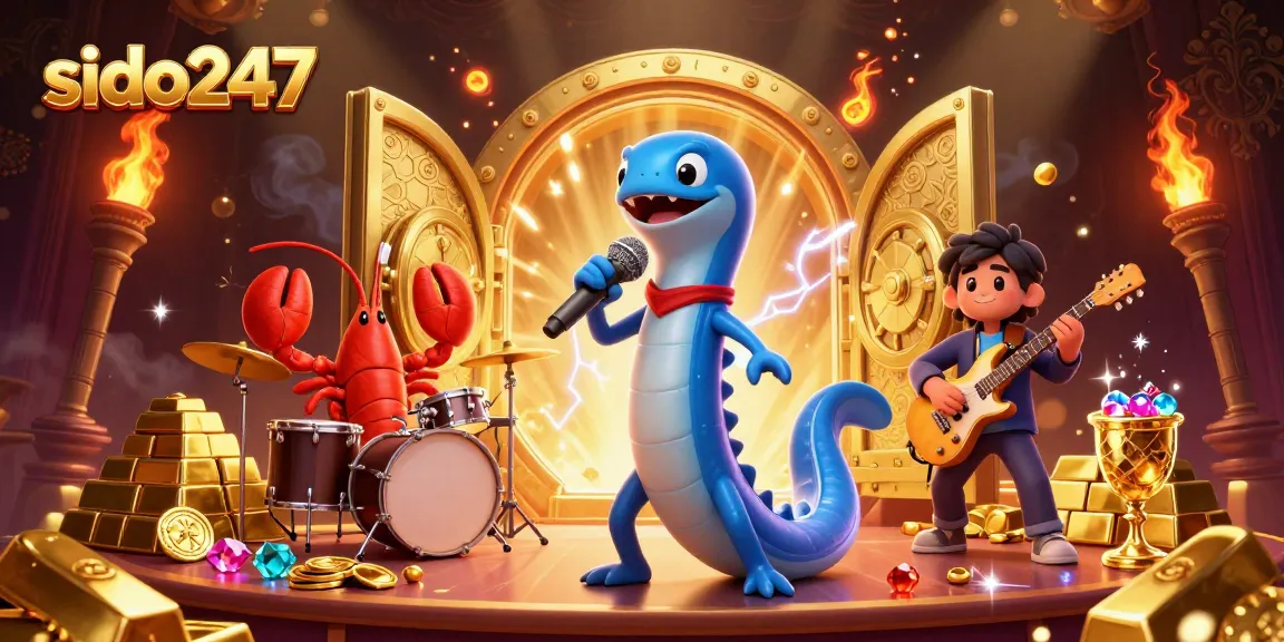 Sido247 electric eel DJ hosts a vibrant underwater casino performance, showcasing gems and gold treasures.